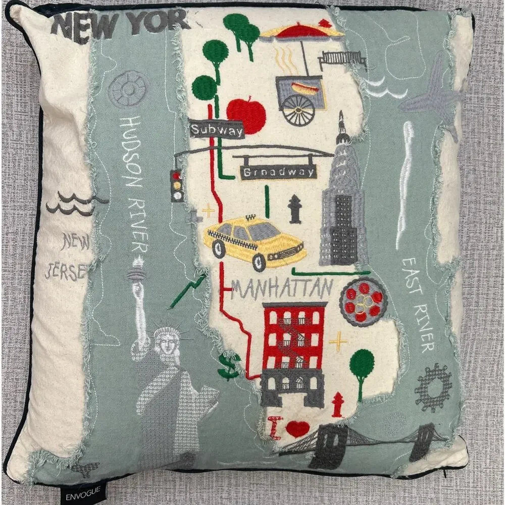 New York City Printed & Embroidered Throw Accent Pillow Square 18x18 Down